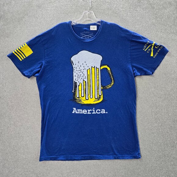 Grunt Style Men Shirt XL Blue America‎ Draft Beer Graphic Short Sleeve Crew Neck - Picture 1 of 8